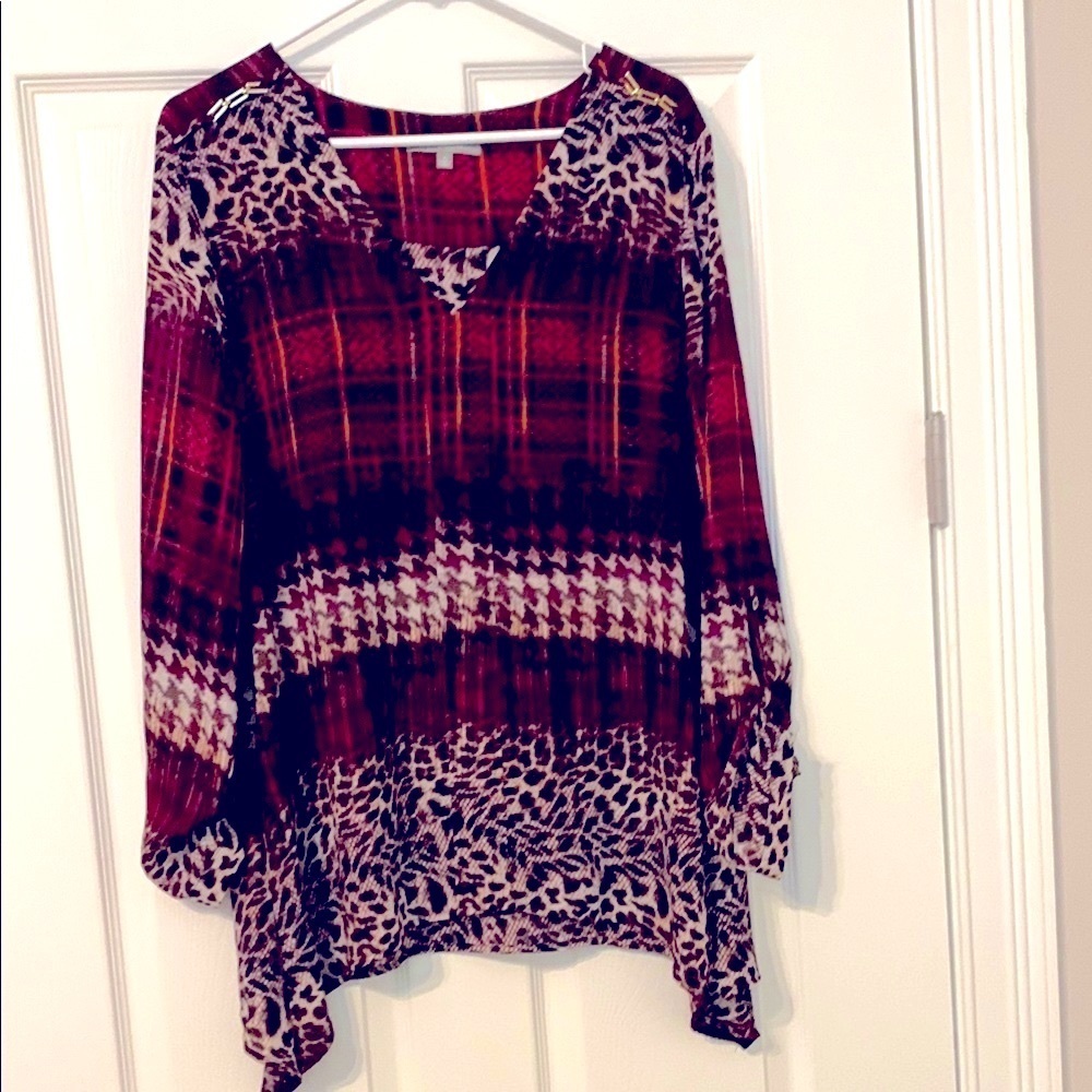 NY Collection Women's Leopard Print V-Neck Top